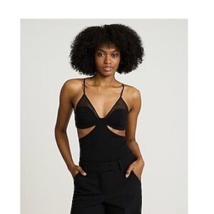 Express Black Cutout Bodysuit Size L Strappy Open Front Body Contour Going Out